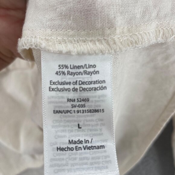 Sofia Vergara Top Womens Large Ivory Linen Blend Button Up Tie Crop Long Sleeve - Picture 6 of 10